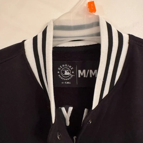 Black Varsity Jacket with White Trim and Embroidered Logo - Picture 3 of 4